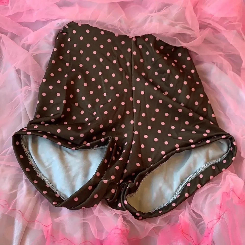 1950’s Style Brown & Pink Polka Dot dress with Tulle underskirt - L or XL Child